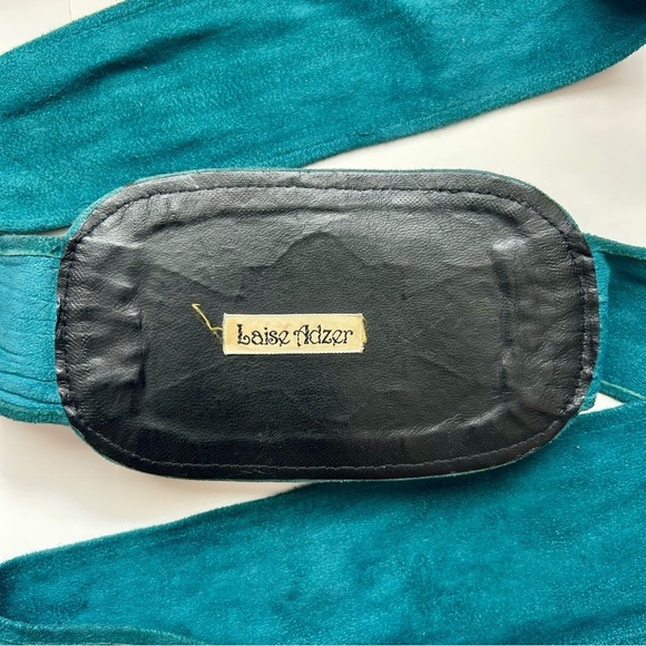 Vintage Laise Adzer Blue Suede Leather Wide Art Deco Belt Boho Chic Statement - Picture 12 of 13